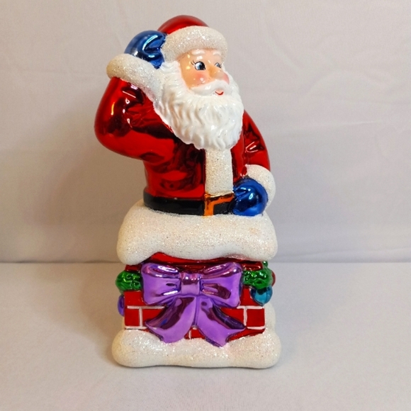 2004 CHRISTOPHER RADKO Christmas Glass SANTA CLAUS Candy Box Glitter 7.5 " H - Picture 1 of 10